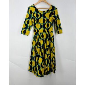 Miss Lulo Women's Aria Moon River Midi Dress 3/4 Sleeve Fit & Flare Size XS